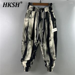 Calça masculina hksh primavera verão impressão personalizada harém harém de punho de cordão de tração maré casual calça de moda de rua high hight hk0945