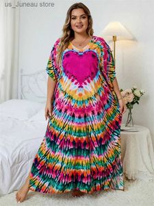 Basic Casual Dresses Plus Size 2023 New Summer Casual Print Batwing Slve Women Clothing Moroccan Kaftan Holiday Beachwear Swimsuit Cover-ups Q1450 T240412