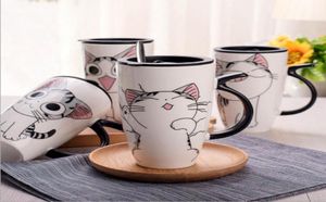 Caneca de café de cerâmica de gato fofo com tampa de grande capacidade 600 ml Canecas de animais criativos Drinkware Copes de café Presentes de leite Cup6744182