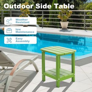 LOENIY Outdoor Side Table 2 -Tier Adirondack Table HDPE Patio Side Table Weather Resistant End Table Small Outdoor Table (Lime)