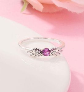 925 Sterling Silber Sparkling Angel Wings Ring mit rosa Zirkonia -Mode P -Stil Juwelierring für Frauen5495706