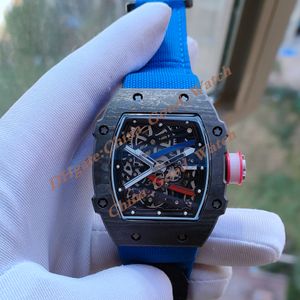 Super Factory Watches of Mens Carbon Fiber Case RM67 02 FQ Automatisk rörelse Transparent Back Classic Original Clasp Men Watch Wristwatches