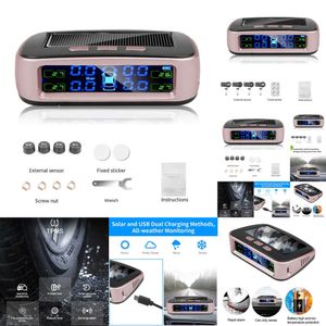 새로운 태양 광 무선 TPMS 모니터링 경보 시스템 4 내부 외부 타이어 센서 자동차 타이어 압력 키트