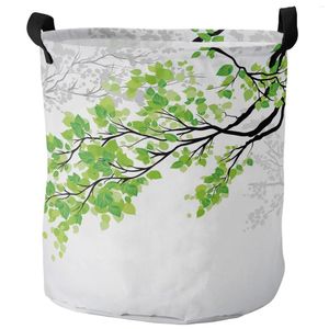 Tvättpåsar växtgren Green Leaves Dirty Basket Foldbar Waterproof Home Organizer Klädbarn Toy Storage