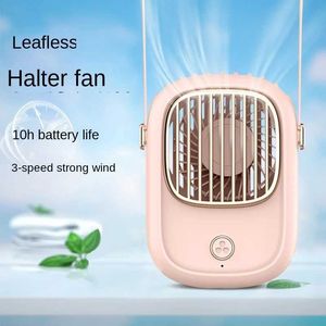 Electric Fans Mini Portable Fan Electric with Powerbank Hanging Neck USB Charging Leaf-Free Cool Little Small Cute Lovely Rechargeable