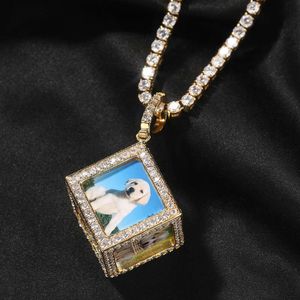 Top Quality Hip Hop Custom Photo 3d Cube Frame Pendant Necklace Fashion Creative Shiny Cubic Zirconia Diy Personalized Couple Charm Jewelry Bling Jewelry Collar