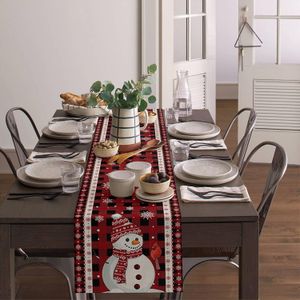 Julröd halsduk snögubbe snöflinga linne bordslöpare byrå halsar återanvändbara matbord löpare juldekorationer