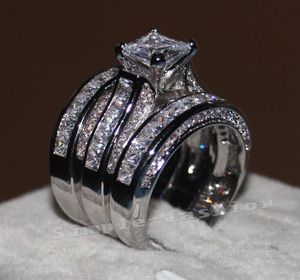 Vecalon Fine Jewelry Princess Cut 20ct Cz ​​Diamond zaręczyny Pierścień Wedding Pierścień dla kobiet 14KT Białe Złoto wypełnione palcem Ring9554889