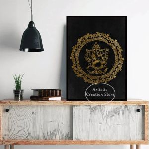 Golden Om Hindu Symbol Ganesha Poster Indian God Prints Canvas målar väggbild vardagsrum sovrum minimalistisk rumsdekor