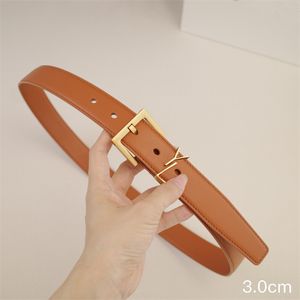 Cinto de grife para feminino marrom ceinture genuíno couro cinturões letra lisa de fivela lisa largura de cintura 3cm