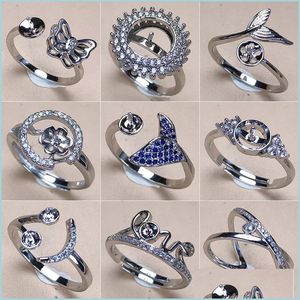 Schmuckeinstellungen Neue Perlenringzubehör S925 Sier 18 Stile für Frauenringe verstellbare Größe leere DIY -Geschenk Drop Lieferung Dhijy