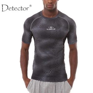 Tシャツ検出器メンスポーツフィットネスボディービルジムTシャツの男性コンプレッションタイツランニングバスケットボールクロスフィット