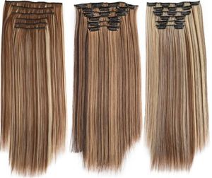 Klips 6pclot w Staright Hair Weave blond czarny kolor 8 6 4 cali syntetyczne przedłużanie włosów 9336225