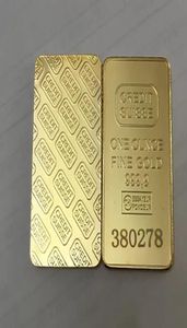 10 pcs Non Magnetic CREDIT SUISSE ingot 1oz Gold Plated Bullion Bar Swiss souvenir coin gift 50 x 28 mm with different serial lase8253723