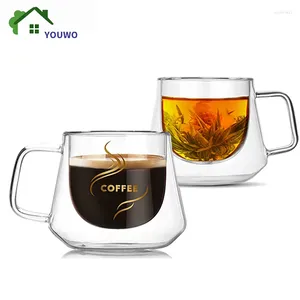 Wine Glasses 200ml Double Wall Glass Coffee Cups Espresso Clear Insulated Tea Mugs Heat Resistant Handle Mug For Latte Cappuccino Water Gift