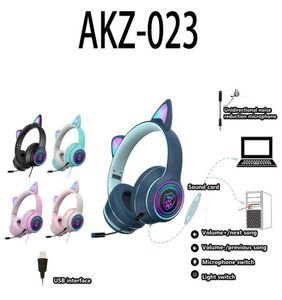 Ny produktflicka Heart Wired Cat Ear Gaming -hörlurar med Micr Sound Card RGB LUMINOUS USB Interface Laptop Headset3677905