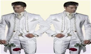 Ricamo personalizzato da smoking da 3 pezzi smoking da uomo lungo uomo bianco abito da matrimonio bridgroom maschi cena indossare jacketpantsvest7542037