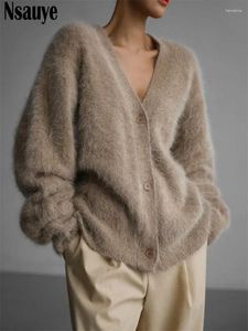 Women's Knits Nsauye Casual Winter Women Knitted Long Sleeve Loose Y2K Cardigans Sweater Tops 2024 Oversized Khaki Fashion Sexy Coat