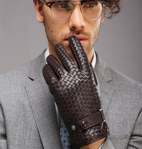 Gloves Fashion for Men New Highend Weave Genuine LeatherSolid Wrist Sheepskin Glove Man Winter Warmth Driving151932427277669