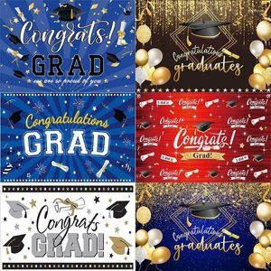 Party Supplies Colorful Grattis Grad Class POGRAPHY BACKDROP Väggdekoration Doktorand Cap Graduation Säsong Tema Custom PO Banner