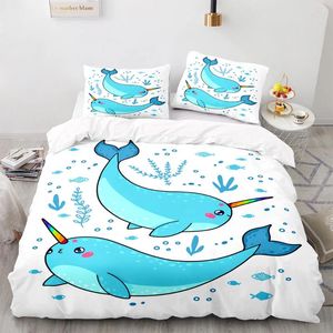 Bedding Sets Cartoon Style Duvet Cover Carefully Crafted Set 220x240 With Pillowcase For Blue Dolphin Print Home Textiles