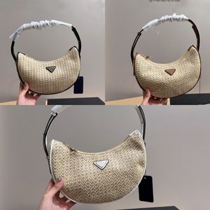 Luksusowy projektant torebek Crossbody Słomka dzianina torba na ramię dla kobiet Trójkąt Mark Skórzowe torby modowe Lady Cross Body Half Moon Bag