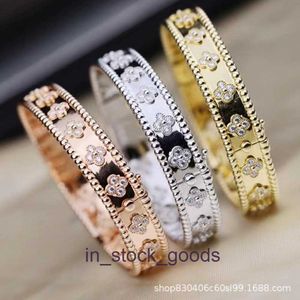 High end designer bangles for vancleff High Edition Clover Kaleidoscope Wide Edition Bracelet Plated with 18K Rose Gold Diamond Inlaid Versatile Bracelet Original