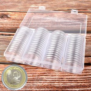 Clear Round Coin Capsule Container Storage Box Gold Copper Coins Holder Portable Case Organizer Box For Coin Collect