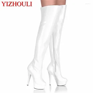 Boots 6 Inch Thigh High 15cm High-heeled Shoes Motorcycle Knee-length Platform Round Toe Steel Pipe Dance Plus Size