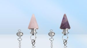 CSJA Pêndulo cônico Pêndulo natural Pendulums Pendulums Corrente de cores de prata pingentes de cristal para doar Reiki espiritual Cura Jewelr7019748