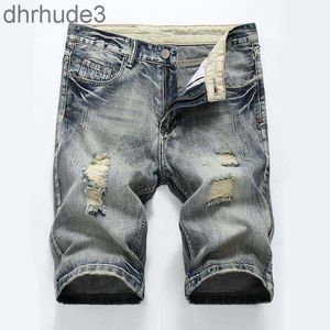 Nya män korta jeans Biker Pants Ejressed Middle midja Skinny Ripped Holes Mens Denim Shorts Men Designer CFFB