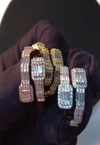 14 тыс. Золотых мужчин. Кубические циркониевые бриллиантовые кольцо квадратные камни кольцо розовое серебряное цвет хип -хоп ювелирные изделия9003246