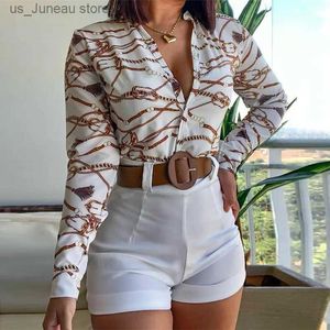 Basic Casual Dresses Womens Shorts Suit Summer Fashion Sexy V Neck Long Slve Shirts Slim Wear A Belt Elegant Female Blouse Office Two Piece Set T240412