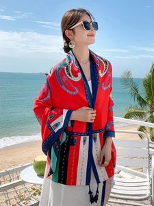 Scarves Summer Vintage Elegant Women Silk Scarf Sarong Beach Wrap Shawl Floral Print Lady Sunscreen Bandana Hijab Bohemian Scarve Pareo