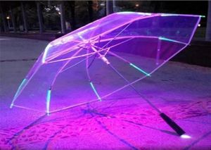 7 цветов Изменение светодиодного света прозрачного зонтика светящегося мигающего дождевого зонтика Party Props Подарок с длинной ручкой сгущайте зонтик 4008631