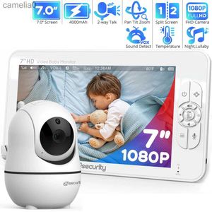 Monitoruje 7-calowy monitor dziecięcy z aparatem 1080p Pan Zoom Nanny Crib Dwukierunkowy audio Nocny widzenie bez Wi-Fi 4000 mAh Cribc240412