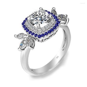 Klusterringar äkta 1ct Moissanite Ring Diamond Eternity Sterling Sier Wedding With Sapphire CZ odefinierade kvinnors smycken Drop Del Dhwgo