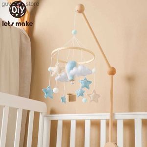 Mobiles# Baby Rattle Toy 0-12 Mês Recém-nascido Star Pingente Wooden Mobile Box Box Bell Bell Hanging Toy Suports Bracket Infant Crib Toy Gift Y240412