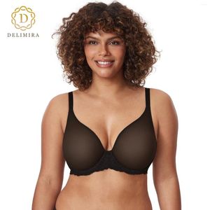 Bras Delimira Women's Sheer Bra Plus size Sexy Sexy attraverso la copertura completa con la rete sfoderata