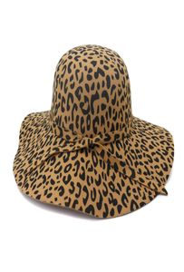 大きなブリムヒョウのプリントフェルトドームハットウォームフェドーラハット魅力者女性のための帽子エレガントなフロッピーキャップサン保護chapeau3838653