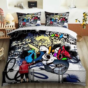 Sängkläder sätter 3D-tryckt barnset duvet täcker säng tonåring pojkar hip-hop graffiti quilt designer