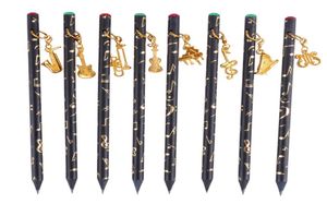 All Black Music Themed Pencils With Cute Cartoon Musical Instruments Pendant Artist Pencil Set2813537