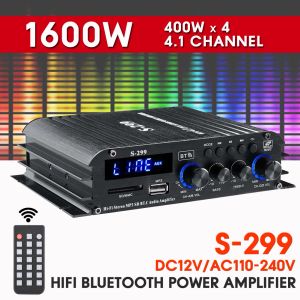 Verstärker S299 4*400W 4.1Ch Mini -Stromverstärker Audio Karaoke Heimkinoverstärker Heimatauto Bluetooth Wireless Verstärker USB/SD -Aux