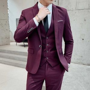 Men's Suits Blazers Business Mens Groomsmen Blazers Trousers Groom Wedding Dress Banquet Solid Color Slim Fit Suit Jacket Coat Vest Pants Set 3 Pcs