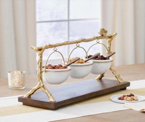Dishes Plates Gold Oak Branch Snack Bowl Stand Resin Christmas Rack With Removable Basket Organizer Party Decorations2101573
