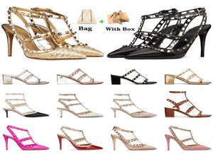 designer kvinnor lyxiga sandaler klänning skor rock stud höga klackar läder nit svart spetsiga peeptoes dam sexig modeparty weddi2425817