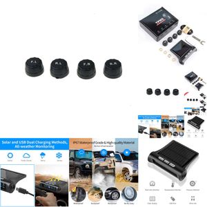 New 2024 2024 Other Auto Electronics 433.92Mhz Car TPMS Digital Solar Power Car Tire Pressure Monitoring System With 4 Sensors USB Auto Security Alarm Tool PSI BAR