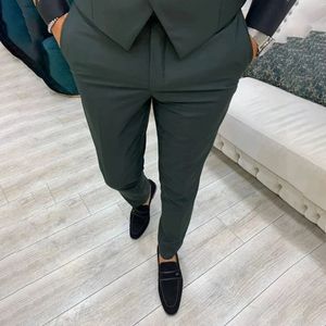 Mörkgrön formell bröllop smoking män passar Lapel Terno Slim Fit Groom Prom Man Custom 3 PCS Pant Vest