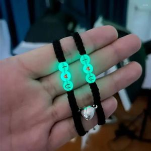 Braccialetti Charm 2pcs fatti a mano I love u Lettera iniziale Bracciale in perline per donne Uomo amante Glow in the Dark Couple Magnetic Heart Jewelry