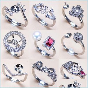 Schmuckeinstellungen DIY Perle Ringe Zirkon Ring 925 Sier für Frauen Mädchen verstellbar leere Geschenk Drop Lieferung Dhgarden Dhquf